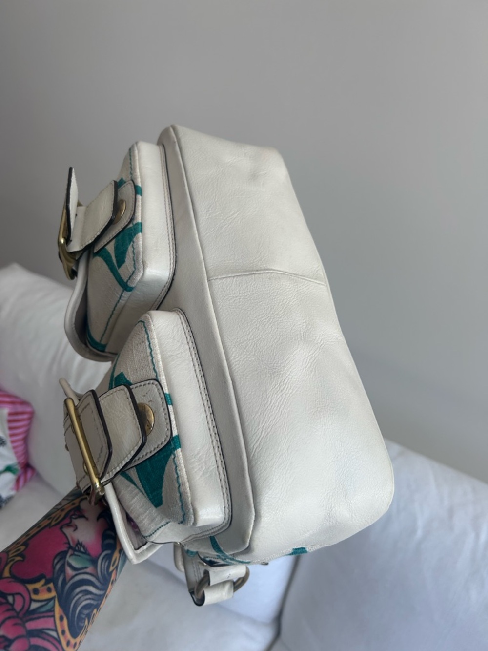 Coach 65th Legacy Double Buckle Green & Cream Shoulder Bag - Picture 4 of 8